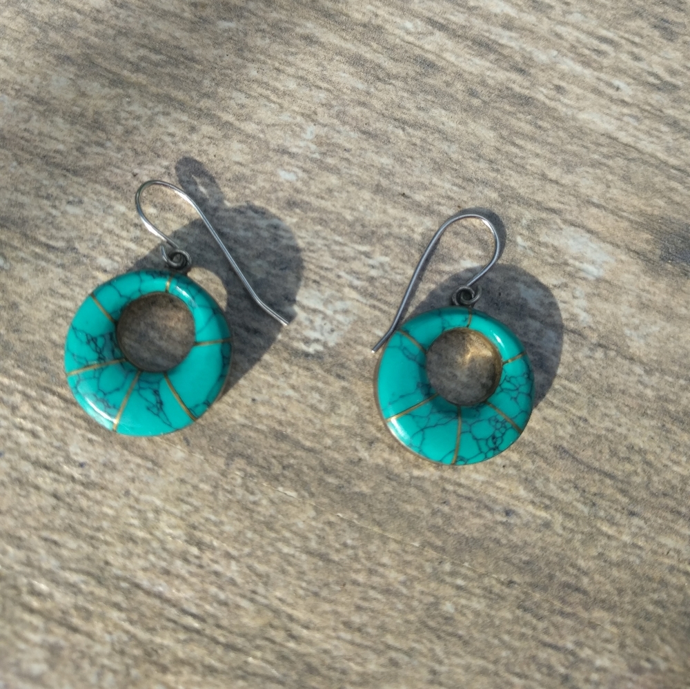 turquoise stone silver earrings